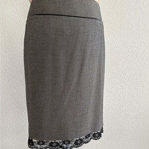 Sharagano Charcoal Pencil Skirt with Black Lace